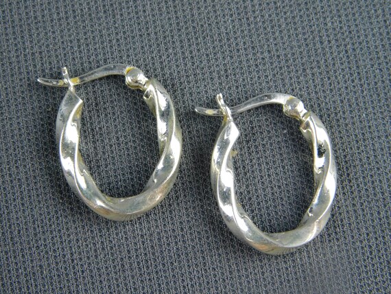 Sterling Silver Twisted Hoop Pierced Earrings Vin… - image 2