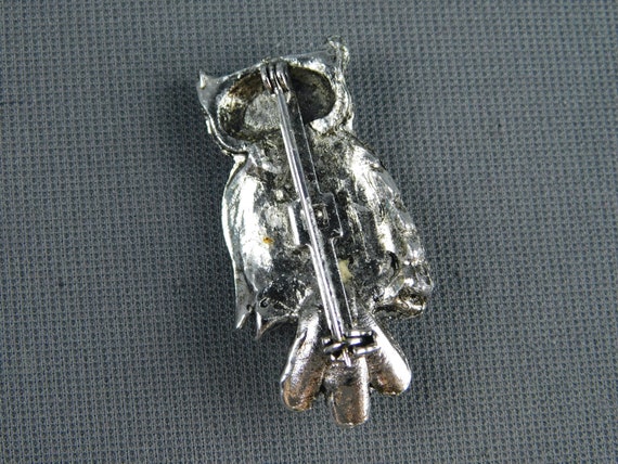 Vintage Owl Bird Pin Brooch Silver Tone w Stone C… - image 4