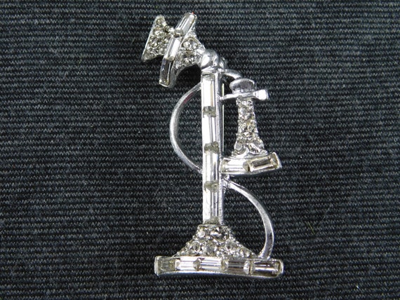 Stick Phone Brooch / Pin Antique Telephone Silver… - image 1