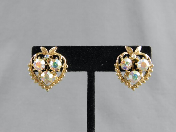 Stylized Apples Heart Shaped Gold Tone Earrings A… - image 1