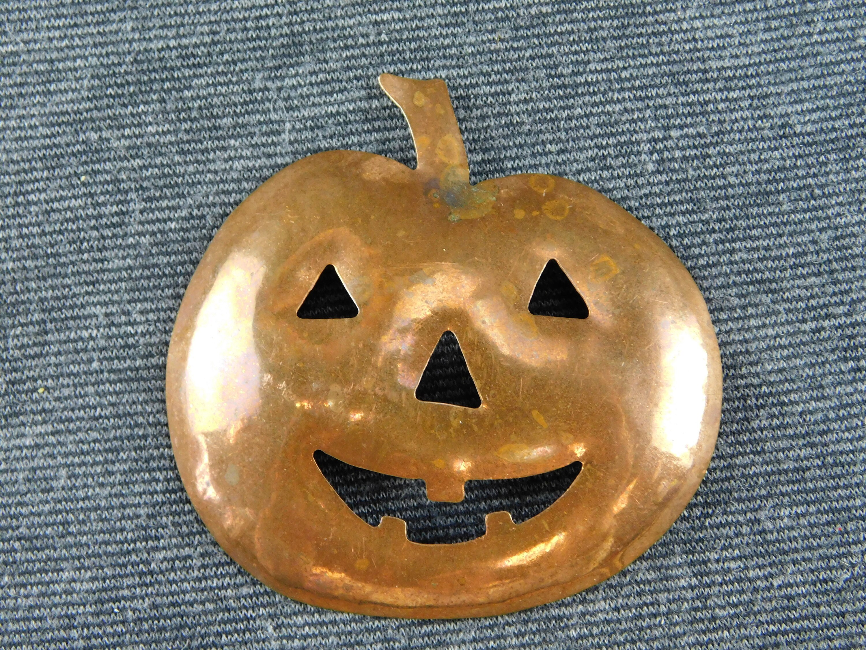 Vintage Zirkus Solid Copper Jack O Lantern Pin Brooch Hand Etsy