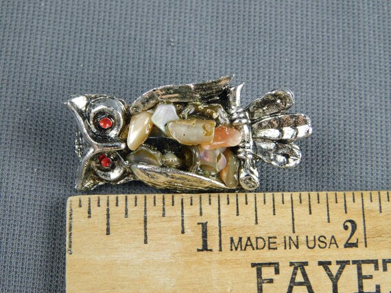 Vintage Owl Bird Pin Brooch Silver Tone w Stone C… - image 5