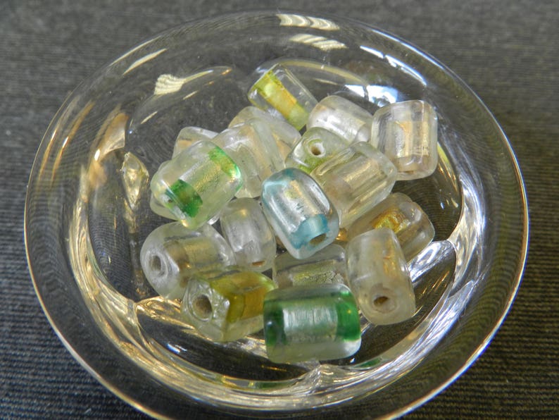 Clear Green Blue 12mm Handmade Yellow Set of 20 Multicolored Silver Foil Cube Lampwork Glass Beads Amber White