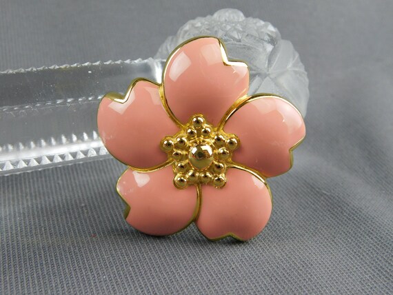 Monet Designer Flower Pink Enamel and Gold Tone V… - image 1