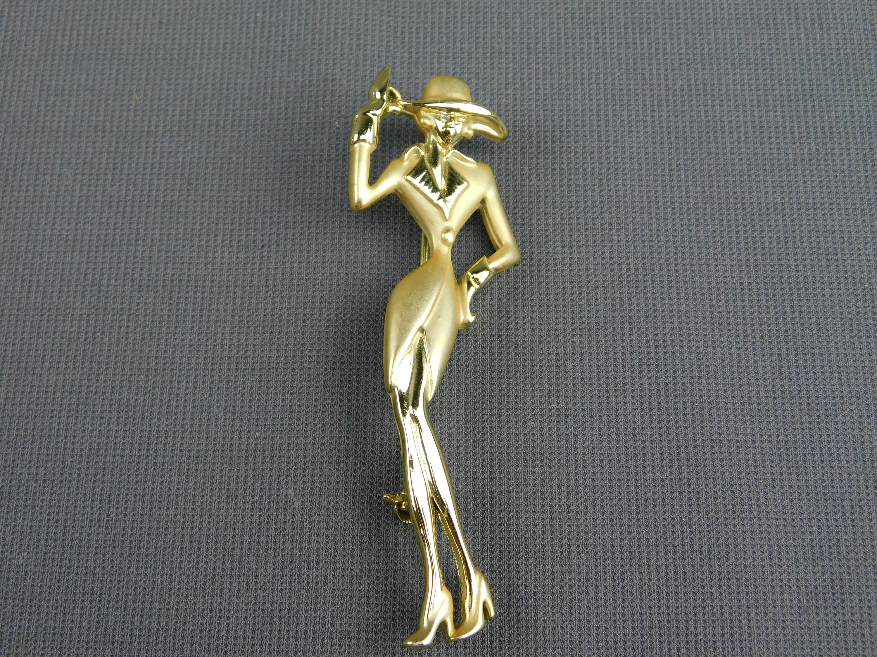 Signed A.J.C. Lady Pin Brooch Matte and Polished Gold Tone AJC Etsy