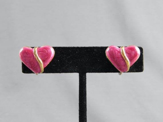 Heart Shape Marbled Pink Enamel Clip On Heart Sha… - image 1