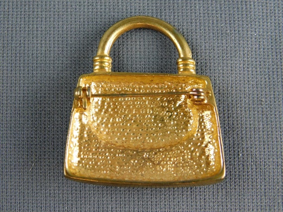 Unbranded Enameled Purse Pin Gold Tone with Purpl… - image 2