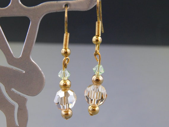 Champaign and Light Green Faceted Crystal Dangle … - image 1