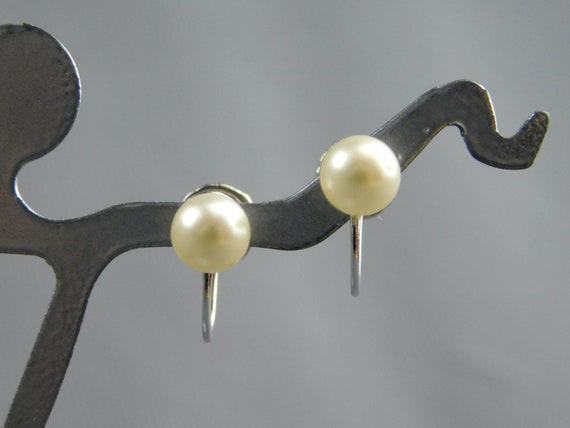 Petite Dainty Faux Pearl Screw Back Earrings Desi… - image 1