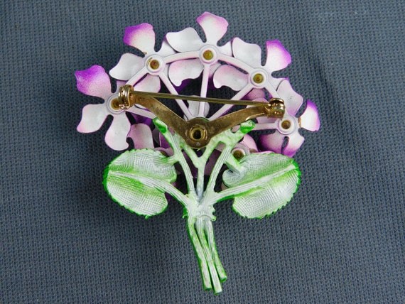 Vintage Purple Enameled Metal Flower Bouquet Broo… - image 4