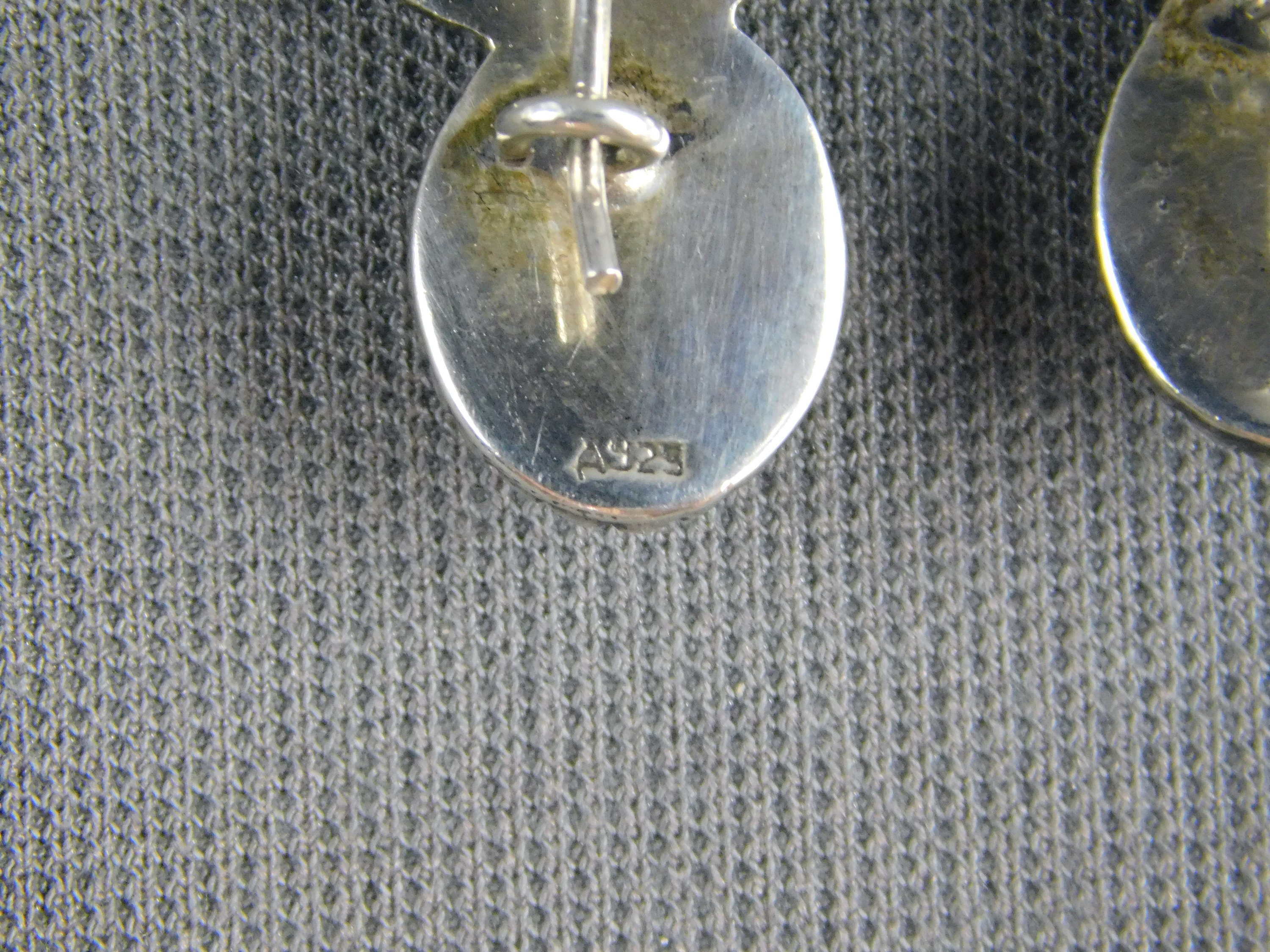 Sterling Silver and Agate Pierced Earrings Vintage Signed