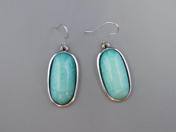 Silver Tone and Faux Turquoise Pierced Wire Earri… - image 2