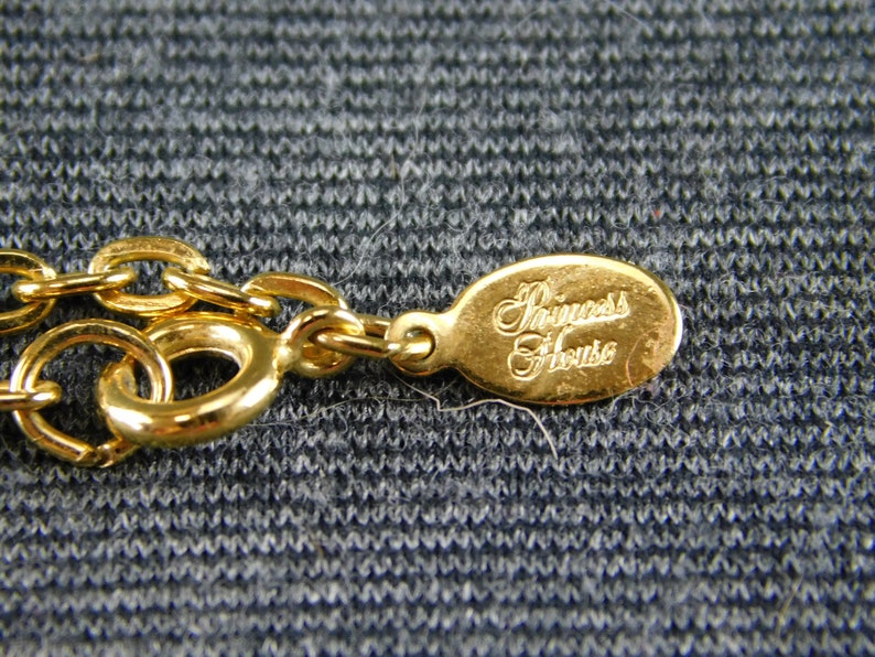 Princess House Gold Tone 36 Chain Necklace with Ribbed Pendant Black Facetted Rhinestone Gold Tone 36 Chain 2-18 Pendant Nice Golden