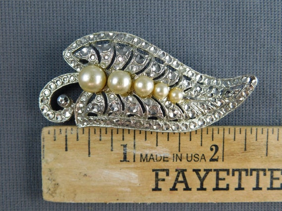 Silver Tone and Faux Pearl Leaf Brooch 2-1/4" by … - image 5