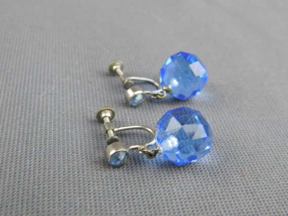 Pale Blue Faceted Glass Dangle Earrings