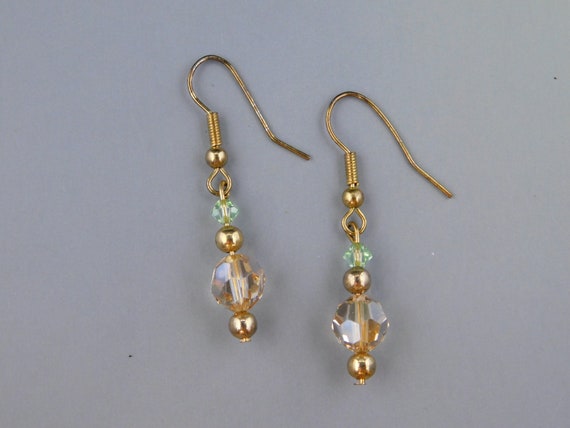 Champaign and Light Green Faceted Crystal Dangle … - image 2