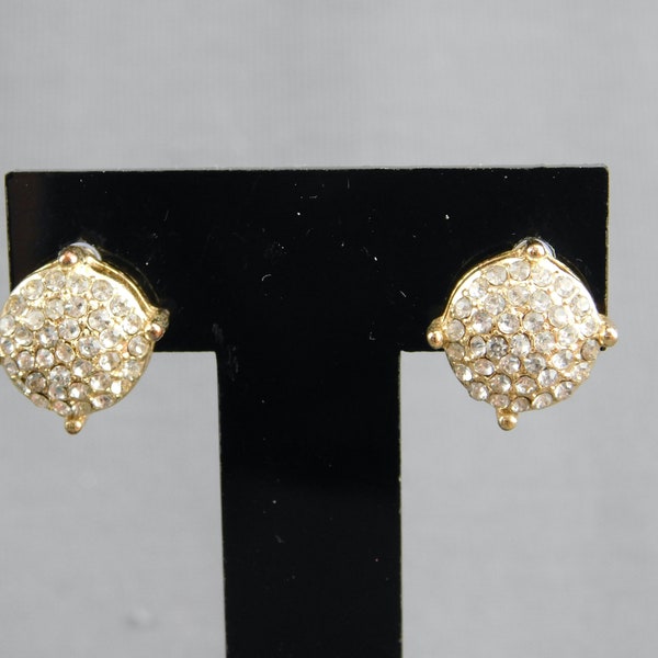 Gold Tone Rhinestone Basket Set Stud Post Pierced Earrings 1/2" Diameter - Prong Set, Vintage, Unsigned, Unmarked, Faceted, Large, Fun