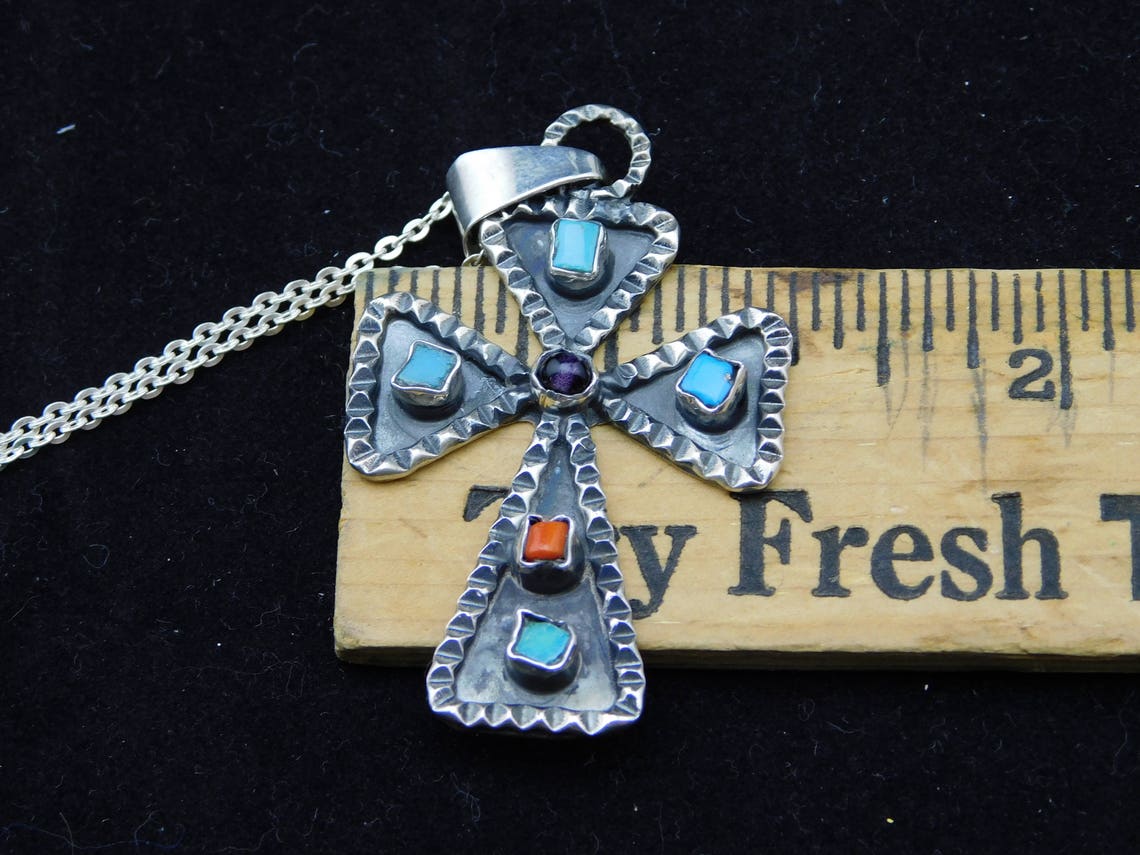 Vintage Mexican Sterling Silver Cross Pendant With Amethyst | Etsy