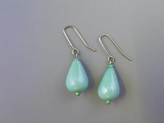 Turquoise Blue and Silver Tone Teardrop Earrings … - image 2
