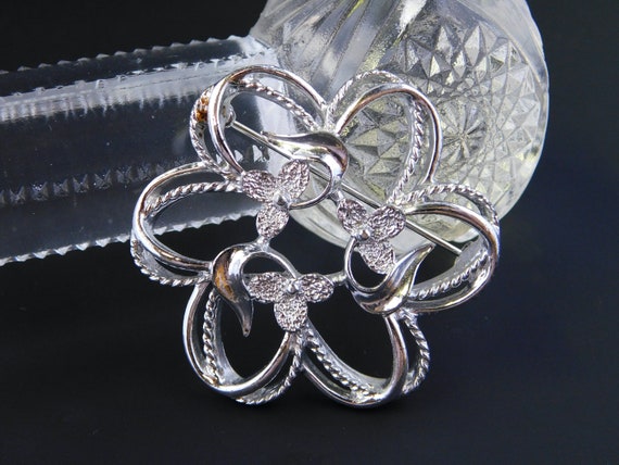 Sarah Coventry Floral Pin Brooch Silver Tone Bran… - image 1