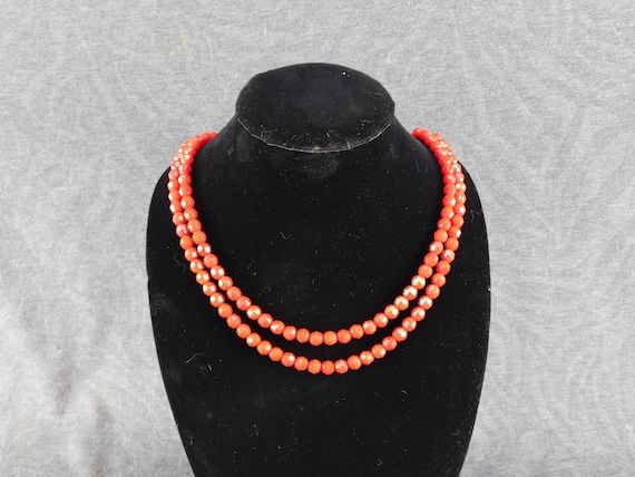 Estate Found Vintage Facetted Red Glass Bead Neck… - image 1