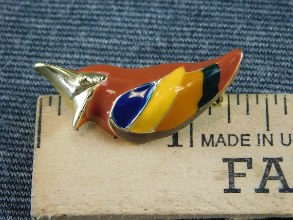 Cardinal Woodpecker Enameled Bird Pin Brooch Gold… - image 4
