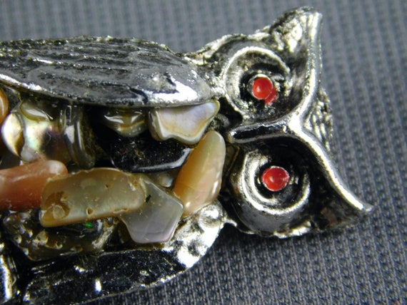 Vintage Owl Bird Pin Brooch Silver Tone w Stone C… - image 3