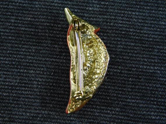 Cardinal Woodpecker Enameled Bird Pin Brooch Gold… - image 3