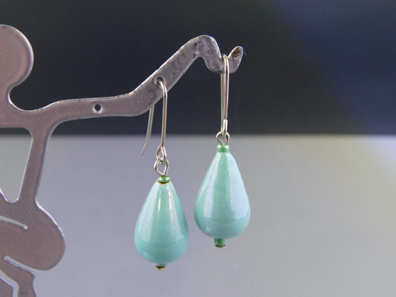 Turquoise Blue and Silver Tone Teardrop Earrings … - image 1