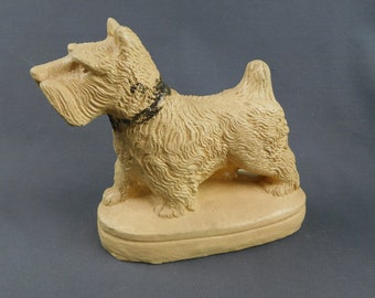 Vintage Chalk Ware Scotty Dog Figure Glitter Collar Scottish Terrier Unsigned 5-1/2" Tall 6-3/4" Long, 2-3/4" Deep - Vintage, retro, Circus