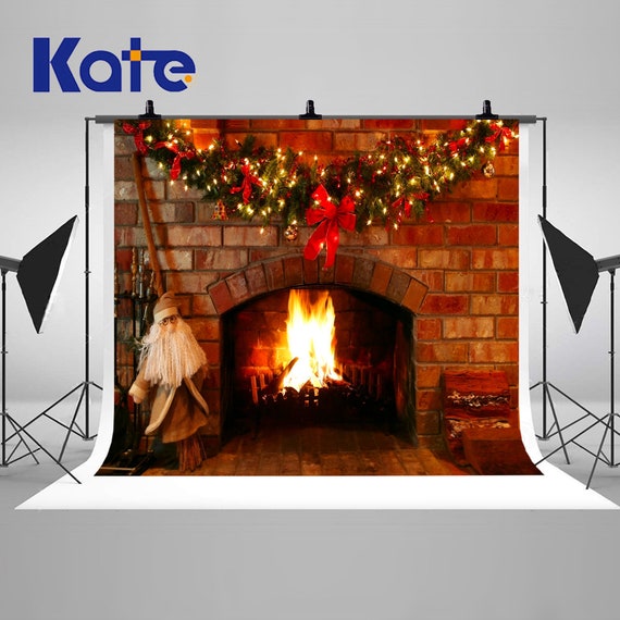 Christmas Brick Wall Fireplace Garland And Lights Photography Etsy