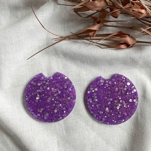 Car Coasters, Set of 2 Purple Car Cup Holder Coasters, Car Accessories, Glitter Car Coasters