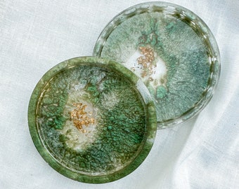 Emerald Green & Gold Resin Coaster, Drink Coasters, Set of 2 Resin Coasters, Gifts for the home, Housewarming Gift, New Home Gift