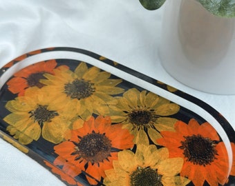 Orange and Yellow Decorative Tray, Entryway Catchall Tray, Rolling Tray, Cosmetic Storage Tray