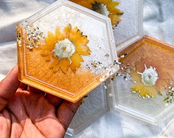 Sunflower Yellow Coasters - Set of 2 Resin Coasters - Gifts for the Home - Housewarming Gift