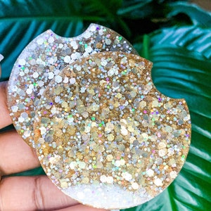 Gold & Glitter Car Coasters, Glitter Car Accessories, Cupholder Coasters, Set of 2 Coasters, Car Gifts, Mother&#39;s Day, Small Gifts