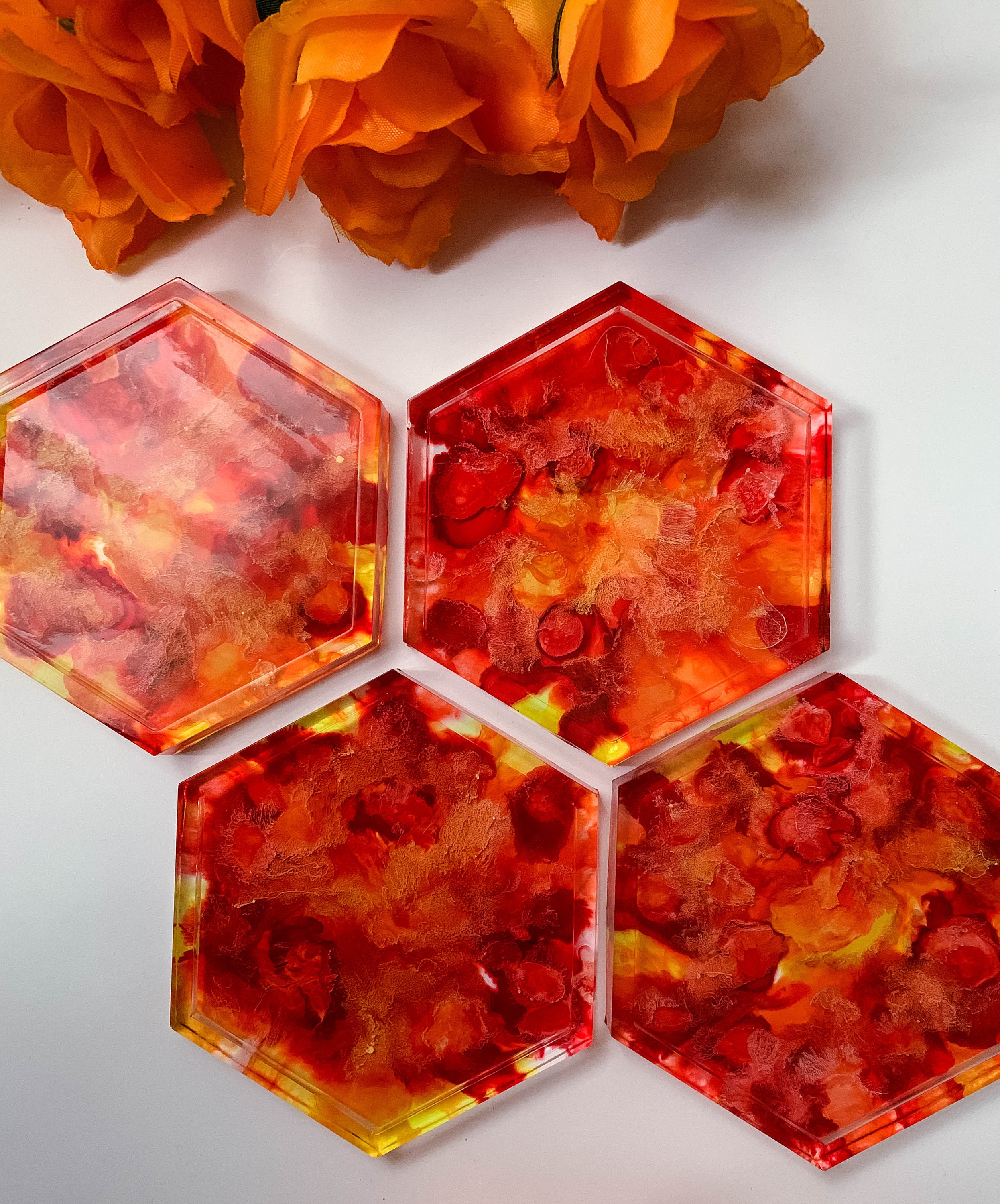 Orange Coasters Set of 4 Coasters Gifts for the Home Resin Etsy