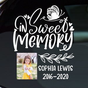 Photo Memorial Sticker In Sweet Memory Vinyl Decal | Butterfly Memorial Decal with photo