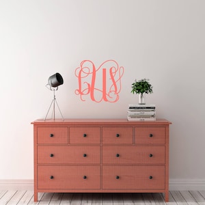 Vine Font Monogram Wall Decal: Coral Script Initial Nursery Decor