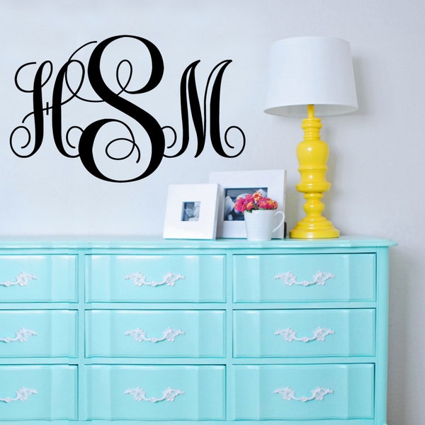 Personalized Vinyl Monogram Wall Decal Monogram Wall Decal Initial Wall Decal Nursery Decal