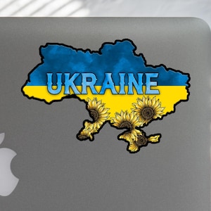 Ukraine Map Vinyl Sticker | Waterproof Ukraine Decal | Ukrainian Flag & Sunflowers | Laptop, Car, Water Bottle Sticker