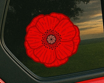 Handgezeichnete rote Mohnblume Autofenster Aufkleber: Outdoor Vinyl