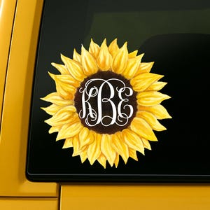 Sunflower Monogram Car Window Decal | Initials Car Window Decal 6&quot; x 6&quot;