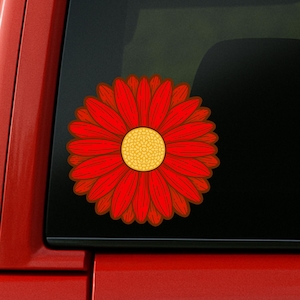 Hand drawn Red Daisy Car Window Decal | Flower Car Window Decal | Flowers Red Daisy