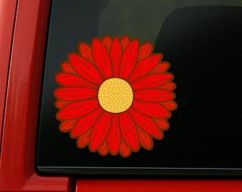 Handgezeichnete Autofenster Aufkleber Rotes Gänseblümchen: Outdoor Vinyl