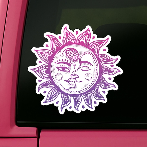 Calcomanía para coche Yin Yang Sol y Luna: Pegatina bohemia celestial