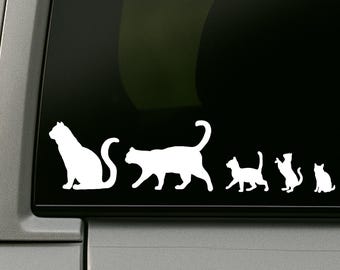 Cat Family Car Decal: Stick Figure Kittens, Outdoor Vinyl