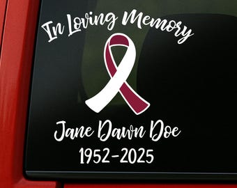 Adesivo personalizzato per la sensibilizzazione sul cancro alla testa e al collo: adesivo per auto "In Loving Memory"