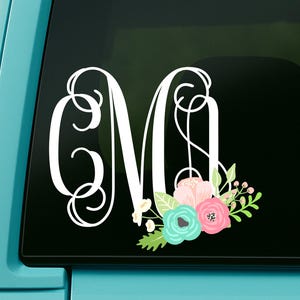 Blumenmonogramm-Aufkleber: Boho Pastellblumen-Vinyl-Aufkleber