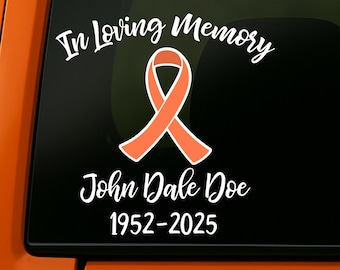 Calcomanía personalizada con lazo para la concienciación sobre el cáncer de riñón: "En memoria de un ser querido" para la ventana del coche.